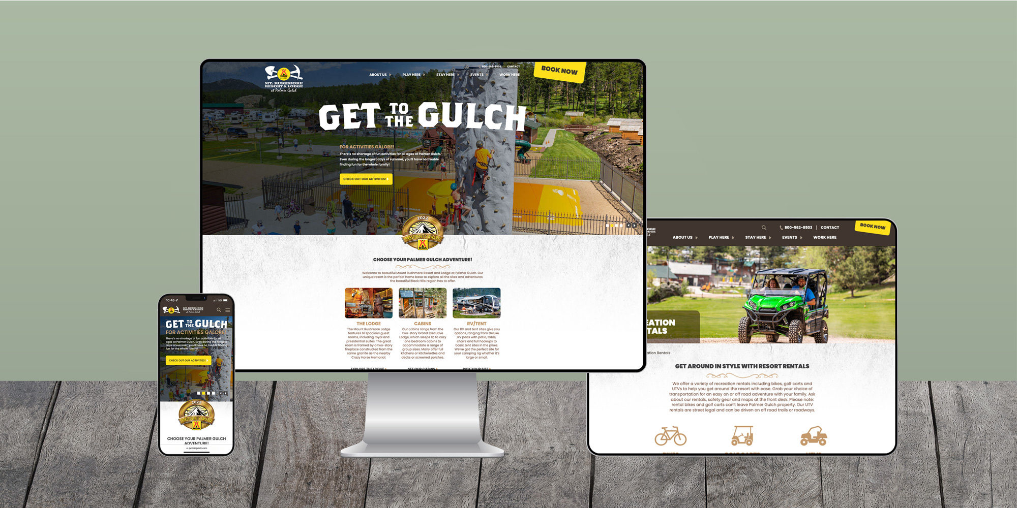 Palmer Gulch KOA website on iphone, desktop and ipad