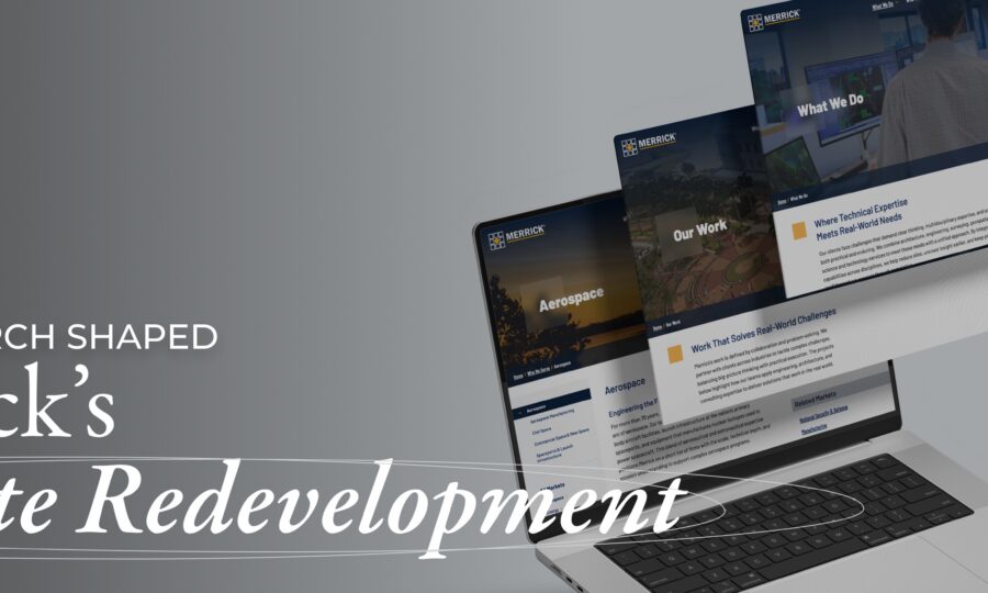 Merrick website on devices with the title How Research Shaped Merrick's Website Redevelopment