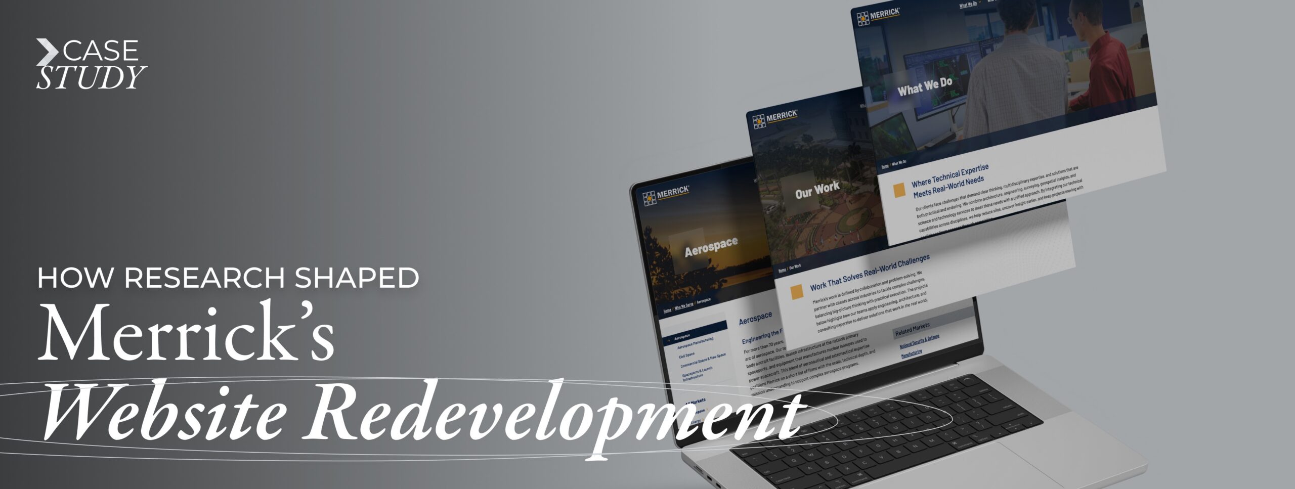 Merrick website on devices with the title How Research Shaped Merrick's Website Redevelopment